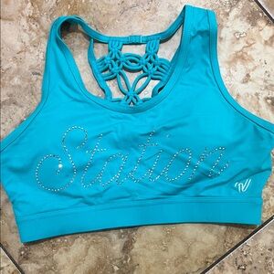 Varsity Turquoise Sports Bra with Rhinestone Detail
